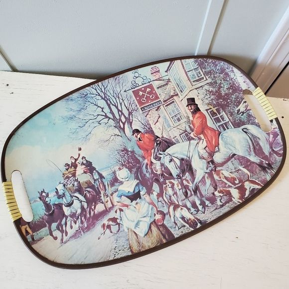 Vintage Antique S.S.Kresge Co. Pioneer Fox Hunt Coaching Cross Keys Tray - Picture 3 of 11
